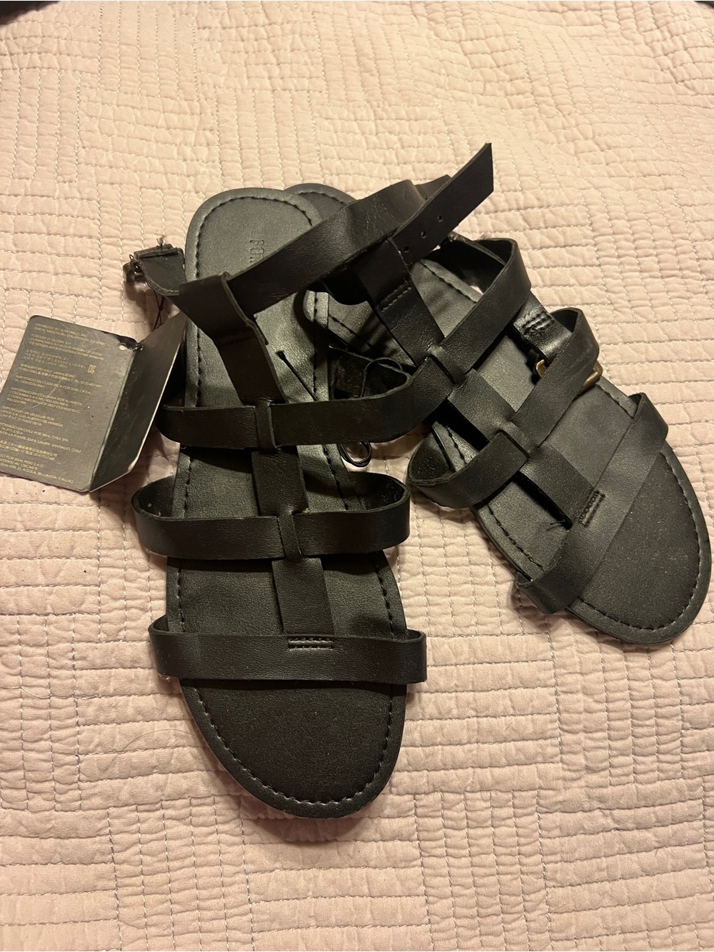Forever 21 Black Strappy Sandals with Gold Accent